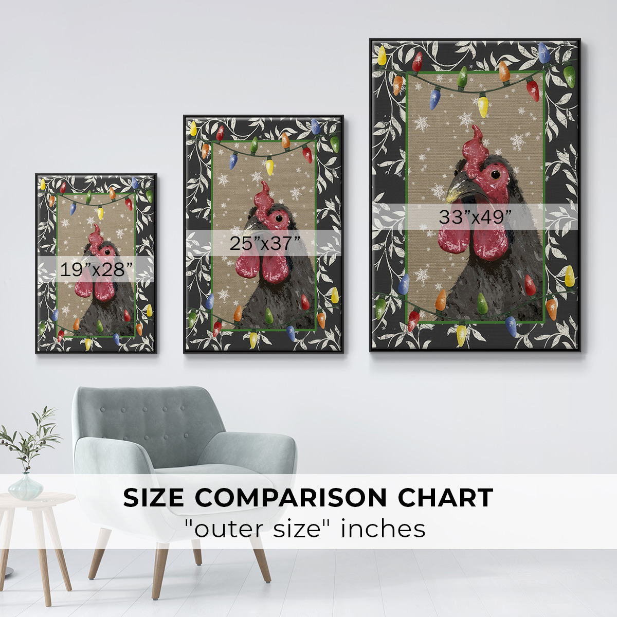 County Christmas Farm IV - Framed Gallery Wrapped Holiday Canvas - 17 x 25 - Black Frame