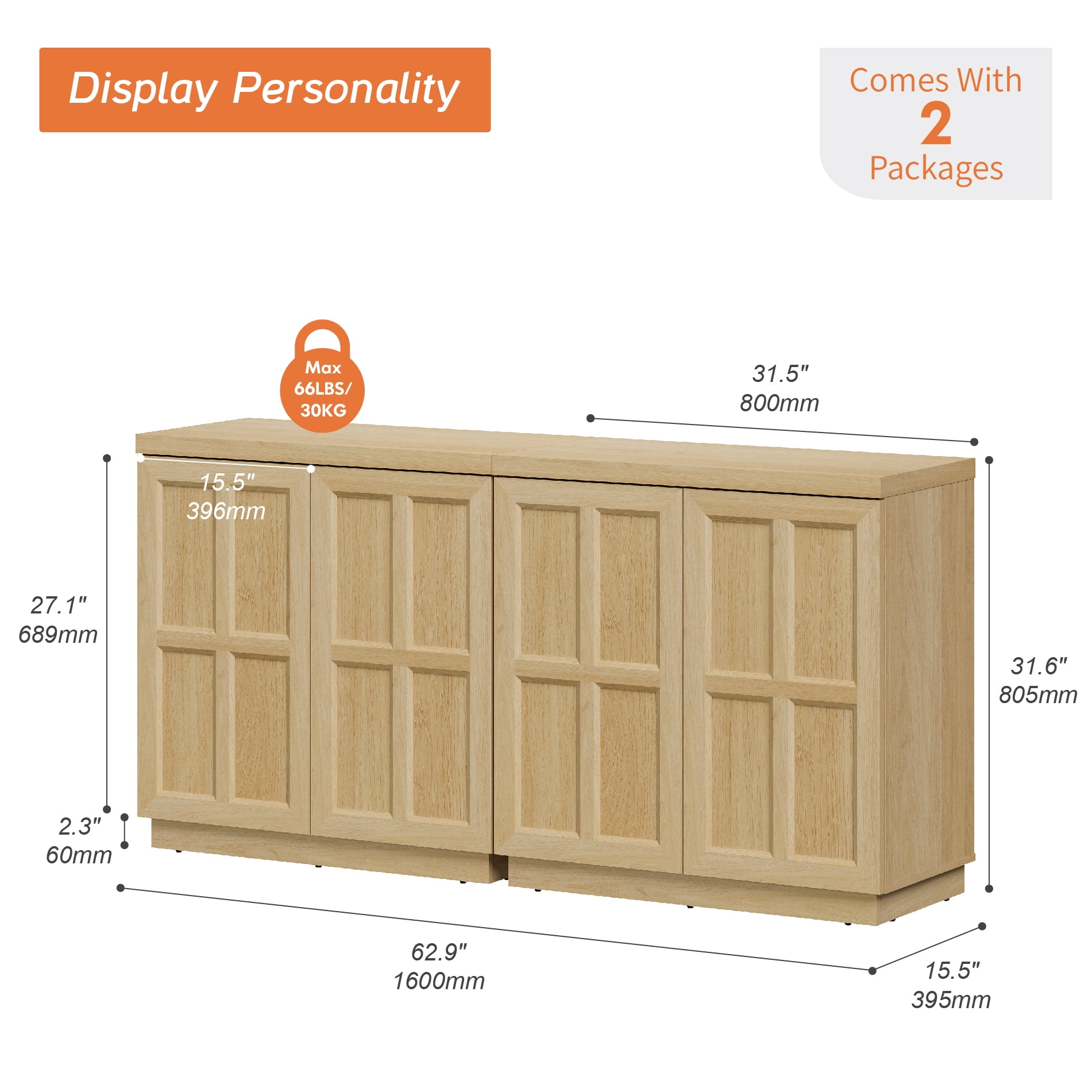 HOMOOI TV Stand for 40-70"TV, Boho 63" Wood Media Console with Doors, Adjustable Shelves and Cable Management Hole, Heavy-Duty Entertainment Center for Living Room, Bedroom,Oak