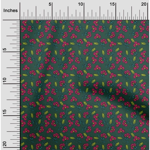 oneOone Organic Cotton Poplin Twill Fabric Leaves & Floral Block Printed Fabric 1 Yard 42 Inch Wide