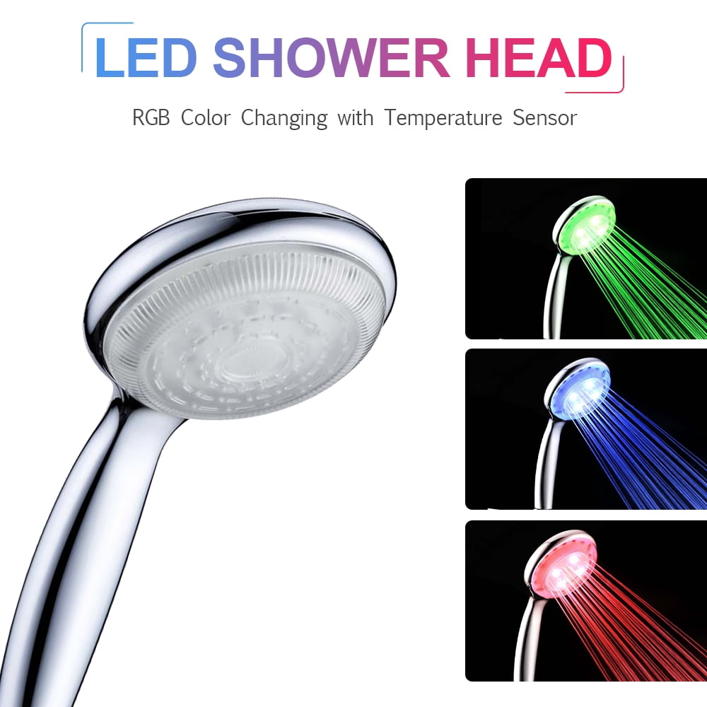 Bathroom Handheld Shower Head w/Temperature Sensor Control LED Light 3 /7 Colors 