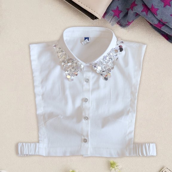 Women's Fashion Sequins Collar Half Blouse Cotton Vintage Style Wide Lapel False Collar Coat Accessories