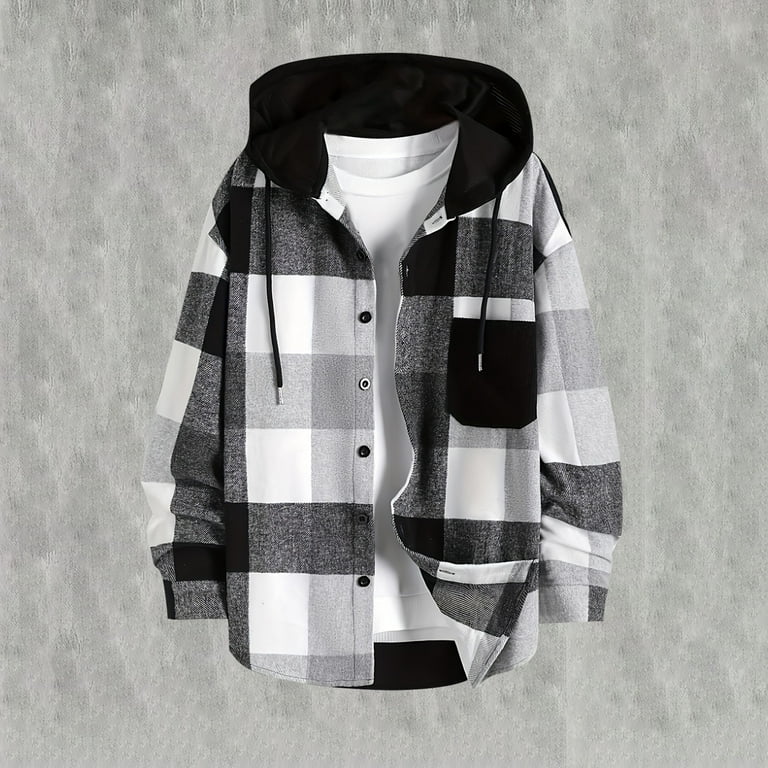 Lcziwo Men's Fuzzy Plaid Fleece Hoodie - Soft, Warm, Plus Size Winter Jacket With Pockets