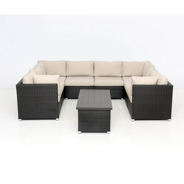 Innesbrook Collection 9-Piece Aluminum Patio Conversation Set with Tan Cushions