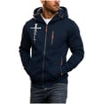 thumbnail image 2 of Men's Athletic Hoodies Solid Color Long Sleeve Zip Up Sweatshirt With Pockets Thick Casual Cross Letter Print Fleece Jacket for Daily Travel Outdoor, 2 of 6