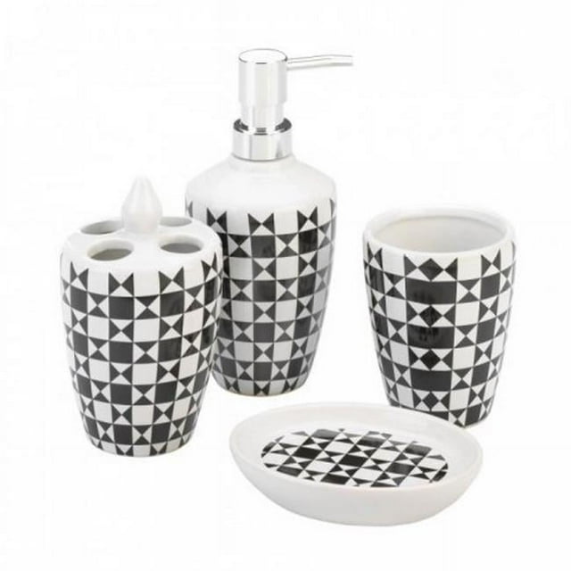 Accent Plus 10018750 Geometric Pattern Bath Accessory Set, Black & White