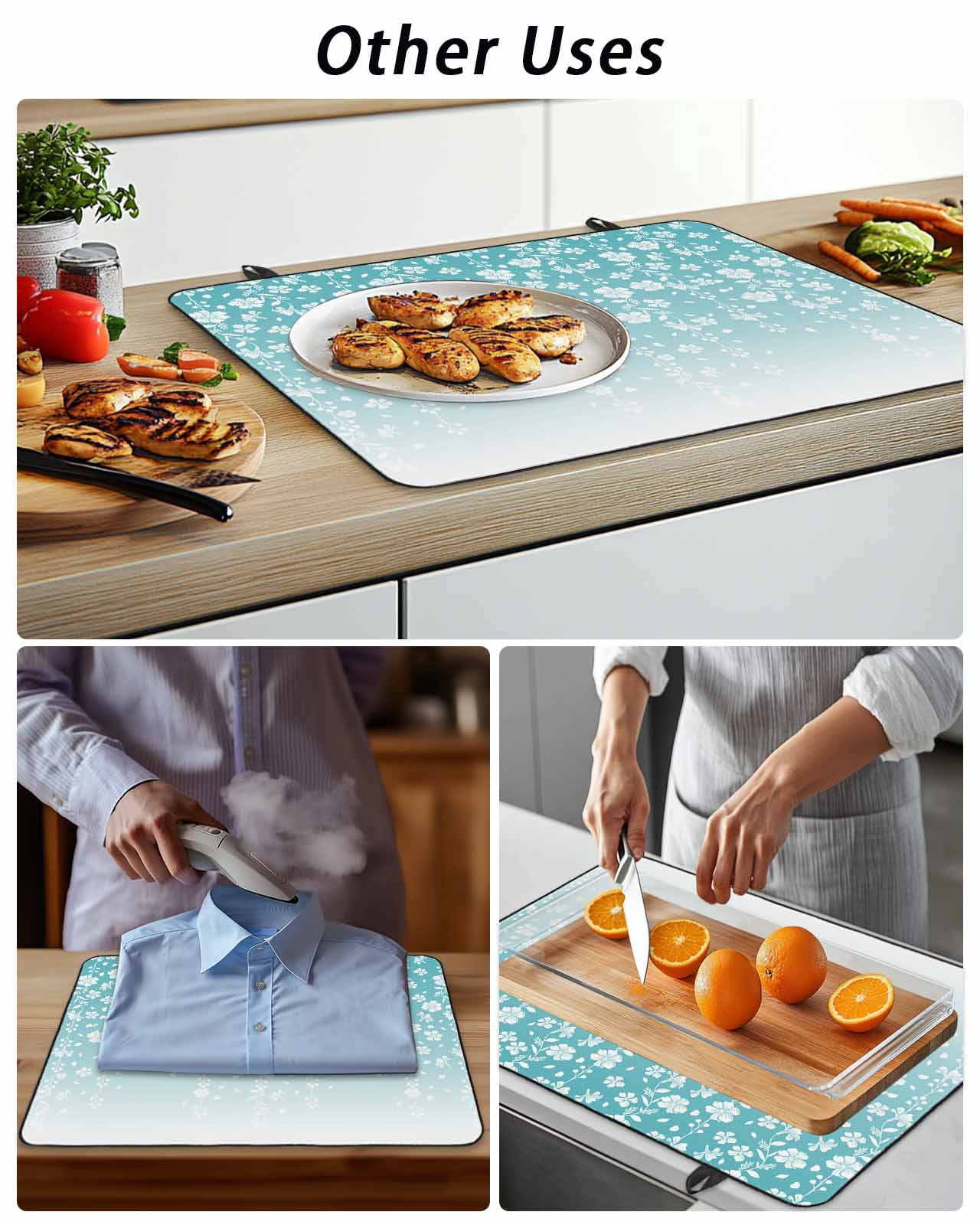 Stove Top Covers for Electric Stove, Weeping Flowers Glass Stovetop Cover Protector, Teal Ombre Spring Floral Botanical Art Induction Cooktop Protector Oven Mat for Kitchen Countertop 24"x21"