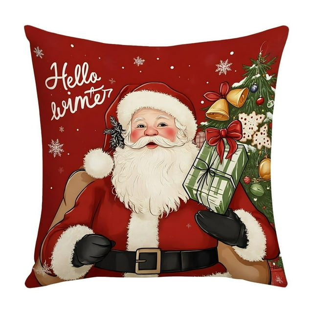 Christmas Pillow Cover 45 cm x 45 cm Linen Look Polyester Holiday Decor for Sofa or Living Room
