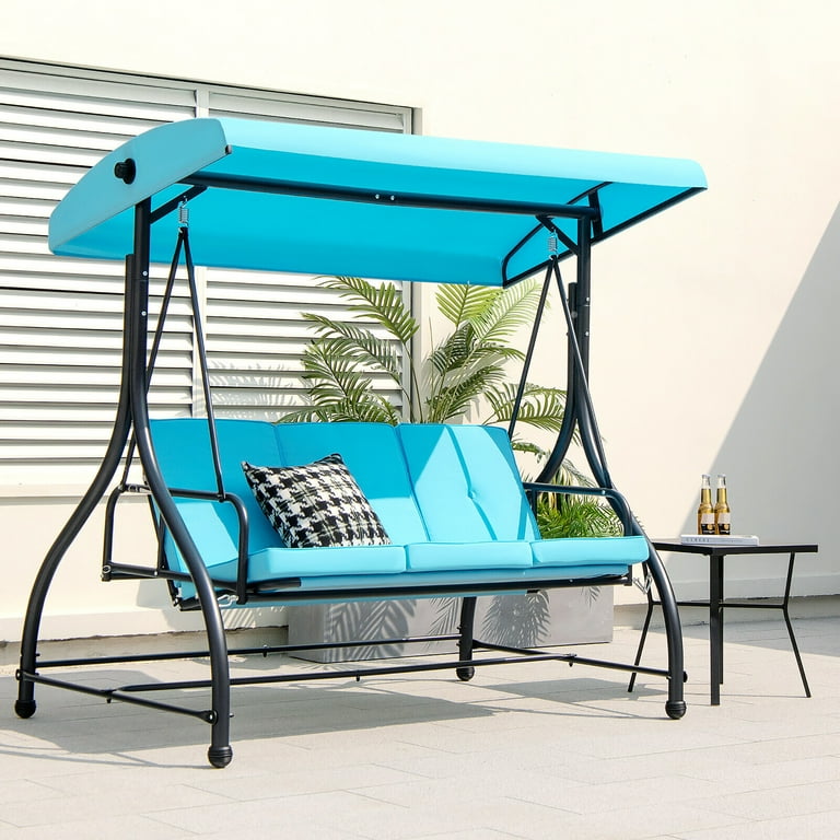 Blue patio swing with canopy sale