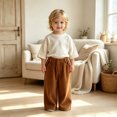thumbnail image 2 of Ticikt Kids Corduroy Pants, Elastic Waist Solid Color Loose Wide‑Leg Trousers, Casual Straight Bottoms for Boys Girls,Coffee, 2 of 7