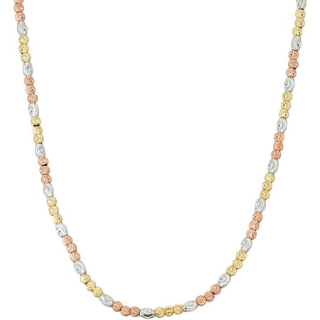 Giuliano Mameli Sterling Silver Yellow and Rose 14kt Gold- and Rhodium-Plated Necklace with Round and Oval Faceted Beads