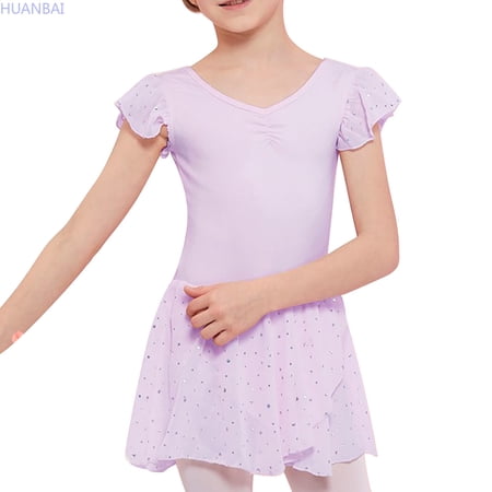 HUANBAI Children s Ballet Suit 2 10 Years Girls Ballet Dress Backless Short Sleeves Ballet Clothing Dance Bodysuit With Irregular Ballet Skirt With Rhinestones Little Girl Floral Dress 3-4 Years