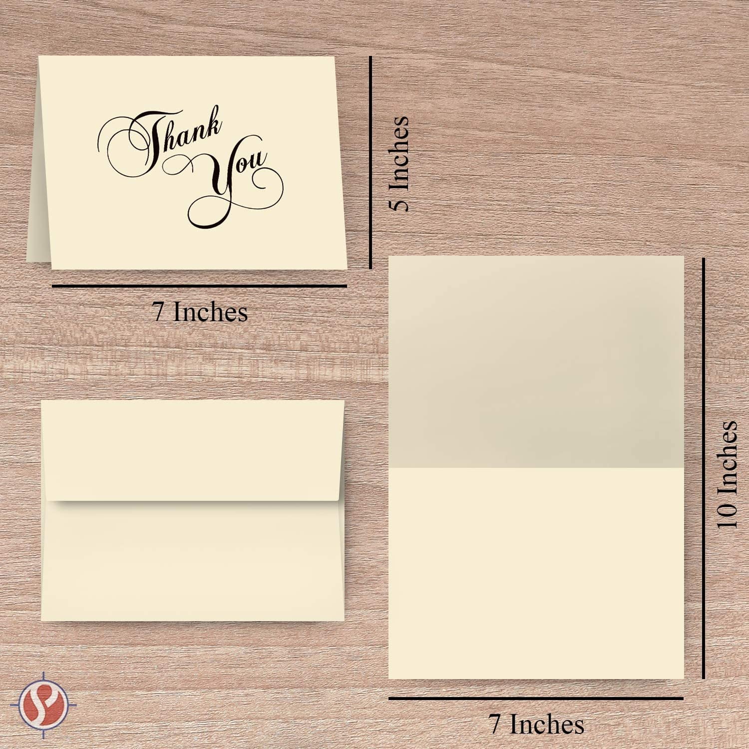 Elegant Cream Thank You Greeting Cards & Envelopes - Great for Birthdays, Weddings, Holiday Parties | 80lb (216gsm) | 5 x 7 Inches | 25 Per Pack