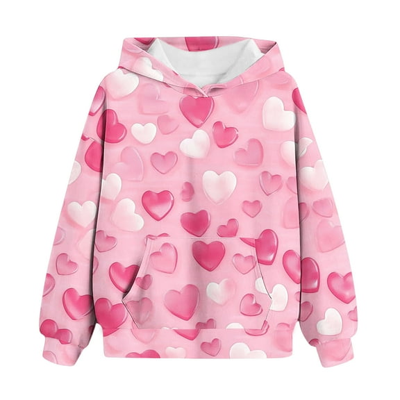 Gpaecead Hoodies for Teen Girls Valentine's Day Heart Printed Pullover Long Sleeve Sweatshirts 3 Years Pink
