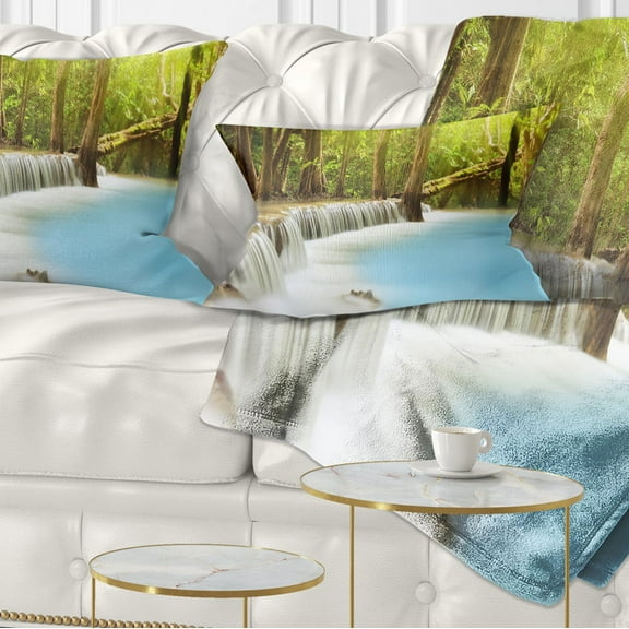 Designart Waterfall of Huai Mae Kamin - Landscape Printed Throw Pillow - 12x20