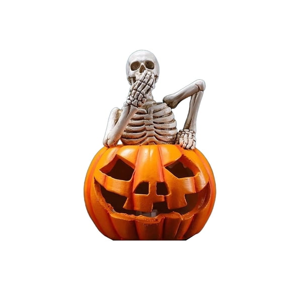 Halloween Skeleton Decorations, Light Up Jack O Lantern, Spooky Halloween Decor for Home Indoor and Outdoor, Fall Pumpkin Halloween Decor, 1 Pack Tabletop Display