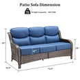 thumbnail image 2 of Planntonneo Wicker Patio High Backrest 3-Seat Sofa with 6" Cushion, Rattan Couch with Deep Seat for Deck Backyard Garden, Brown/Blue, 2 of 6