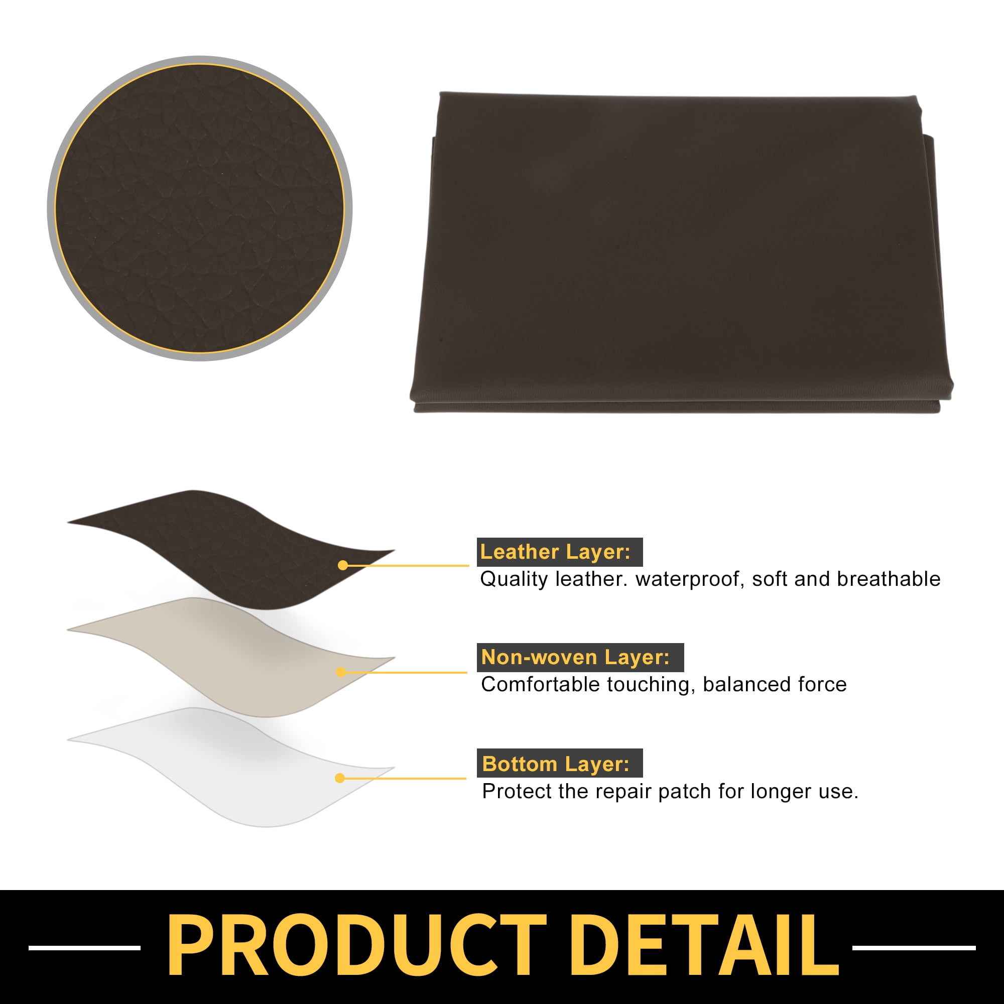 Unique Bargains Leather Fabric Upholstery Leather Repair Patch 91x137cm for Automotive Car Boat Seat Sofa Couches Chair Interior Trim DIY Brown 1 Pcs