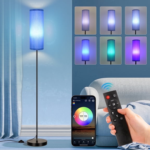 FRIDEKO HOME Floor Lamps for Living Room, 67" Tall RGB Dimmable Standing Lamp with App & Remote Control, Corner Lamp for Reading Living Room, 9W 800LM Smart Bulbs, Timer, Foot Switch, Blue Shade
