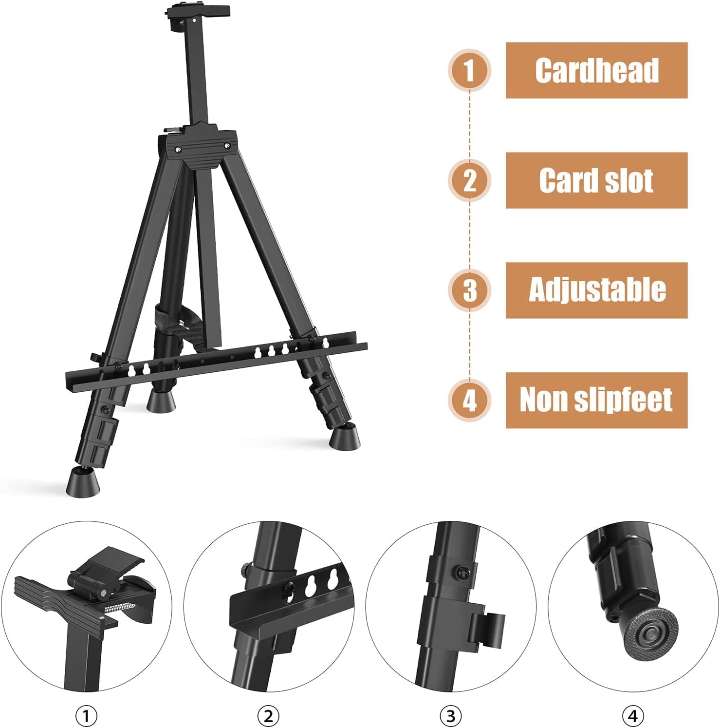 Art Painting Artist Easel Stand, Portable Adjustable Aluminum Metal Tripod Display with Bag, Height from 17 to 66 inch for Table-Top/Floor Drawing and Displaying, Black