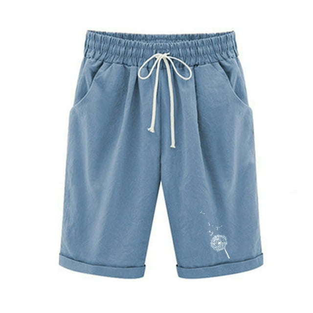 Birdeem Womens Summer Printed Five Points Large Size Cotton Linen Pants Casual Pants Shorts