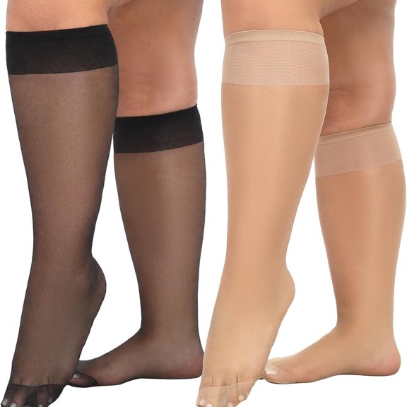 TELOLY 6 Pairs Plus Size Sheer Knee High Stockings for Women 15D Nylons Trouser Socks with Wide Calf,Versatile Stockings