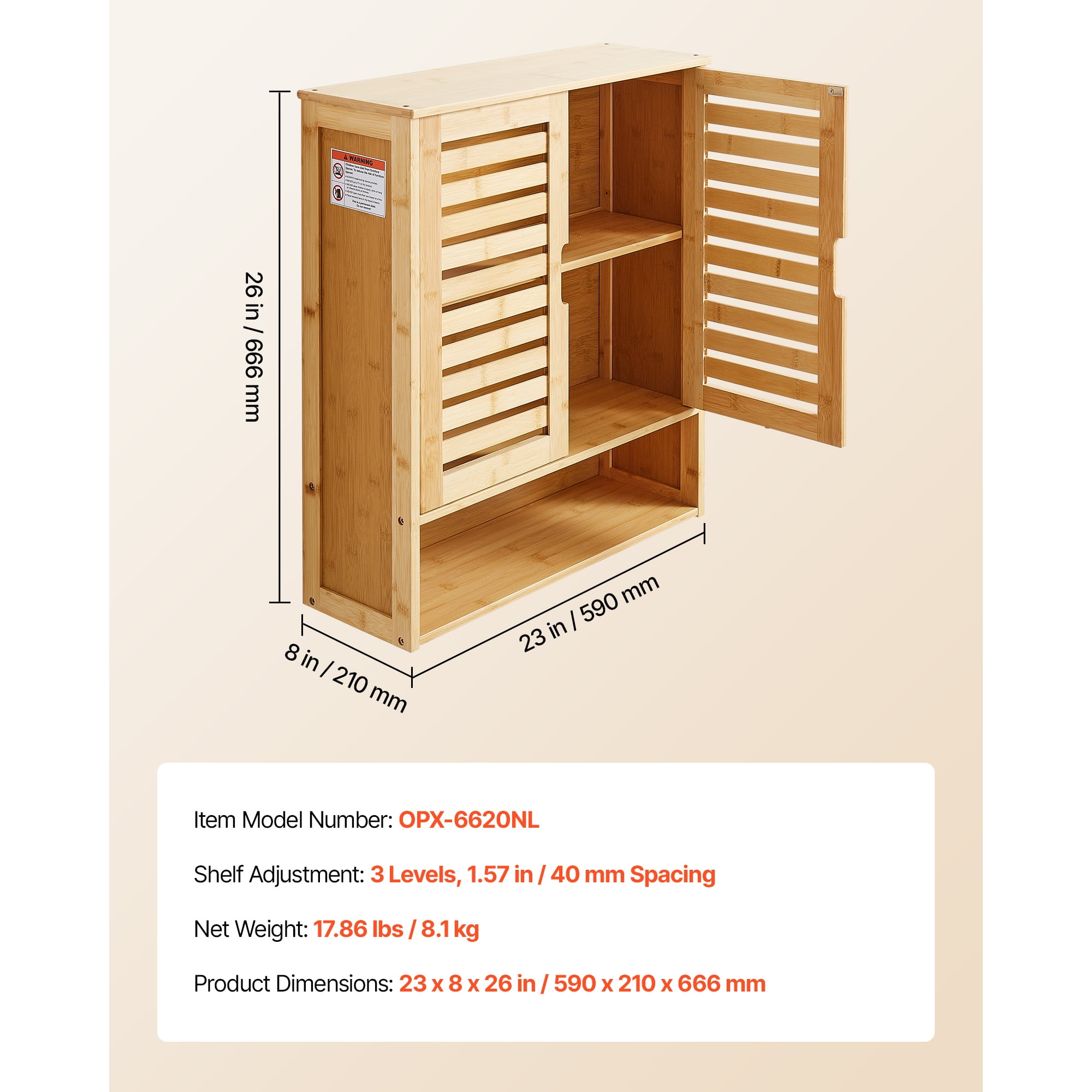 KFFKFF Bathroom Wall Cabinet with 2 Doors and Adjustable Shelf, Wall-Mounted Organizer for Over-the-Toilet Storage, Medicine Cabinet with Shelves and Open Partition for Kitchen, Laundry Room