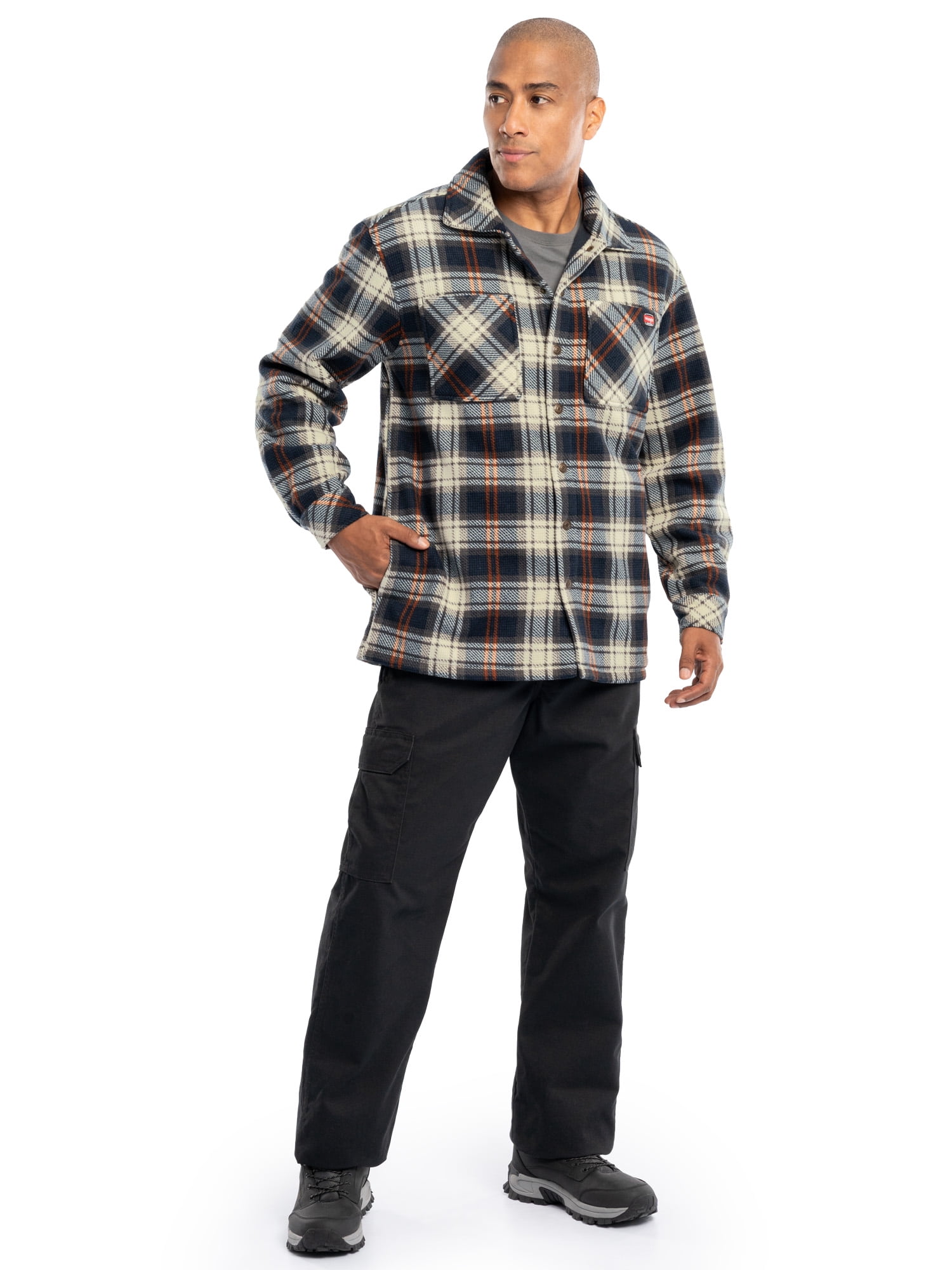 Wrangler Workwear Men's Button-up Bonded Flannel Texture Long Sleeve Overshirt, Size S-3XL