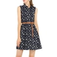 thumbnail image 6 of Allegra K Women's Printed Half Placket Sleeveless Belted Dress, 6 of 7