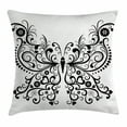 thumbnail image 1 of Animal Decor Throw Pillow Cushion Cover, Madam Butterfly Swirled Wings with Flower Spiritual Nature Image, Decorative Square Accent Pillow Case, 18 X 18 Inches, Black White, by Ambesonne, 1 of 1