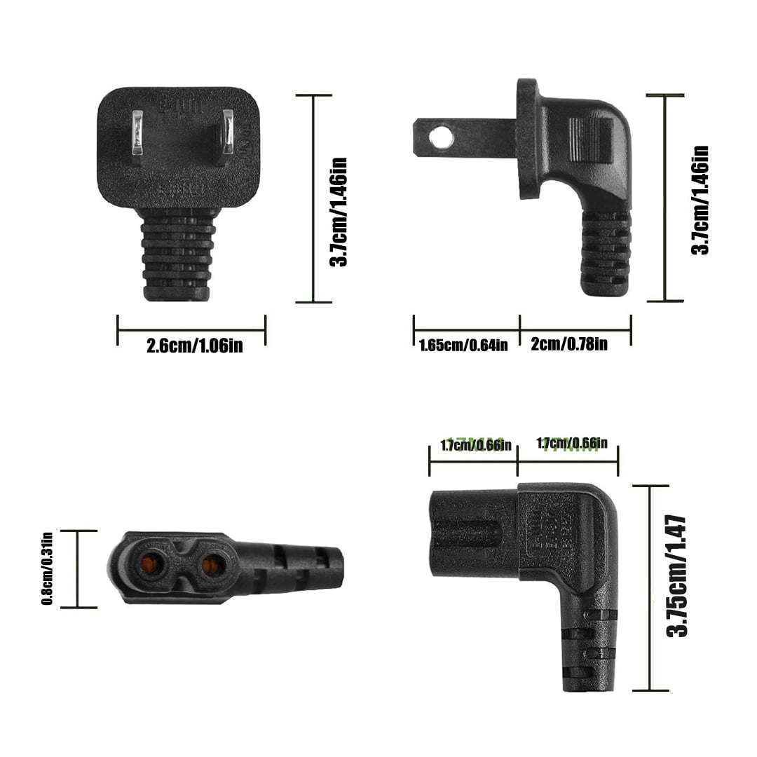 NEMA 1-15P to IEC 320 C7 Right Angle Power Cord, 90 Degree Polarized 8-Figure AC Power Cable [2FT, 18AWG] for PS5, Xbox, Monitor, TV, Projector, PC, Printer, Speaker - UL/ETL Listed, Flexible (0.6M)