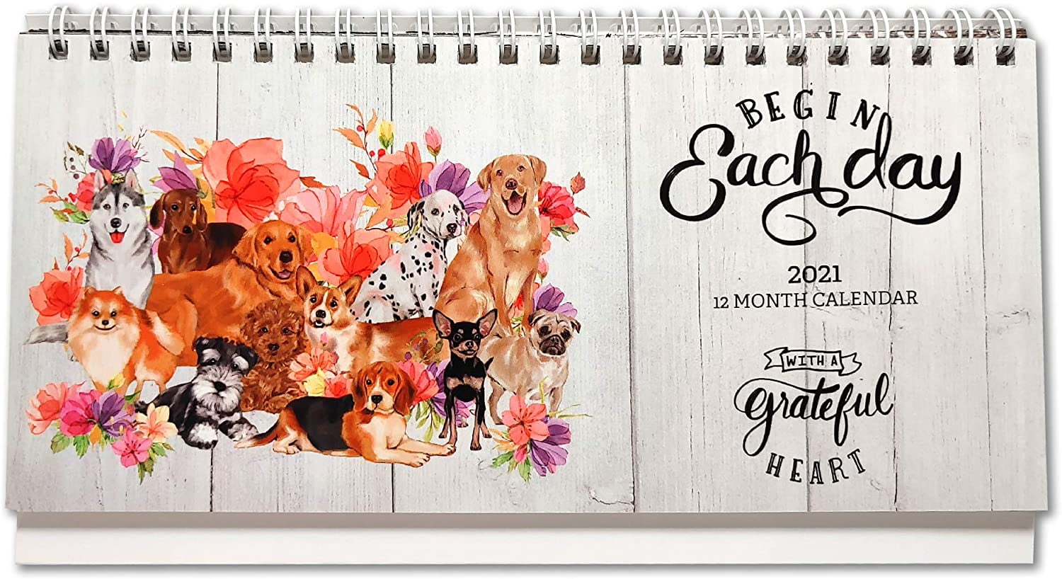 2021 2022 Stand Up Desk Calendar Cute Dog And Floral Bloom Theme 