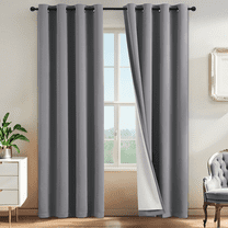 Yakamok 100% Blackout Curtain Panels 84 inches Cold and Light Blocking Drapes for Nursery, 2 Thick Layers Thermal Insulated Draperies (2 Pieces, 52 Wide Each Panel, Grey Front with White Backing)
