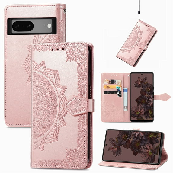Mandala Case for Google Pixel 7, Premium Leather Flip Wallet Card Slots Magnetic Stand Protective Ultra Slim Shockproof Case with Lanyard, Embossed Flip Cover For Google Pixel 7,
Rosegold