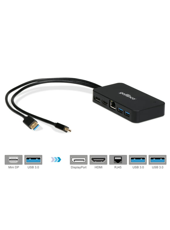gofanco Mini DisplayPort(Thunderbolt 2) Video Dock/Docking Station with HDMI, DisplayPort, USB 3.0 and Gigabit Ethernet Output for Surface Pro, MacBook and PC - Thunderbolt 2 to DP or HDMI Adapter Hub