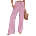 thumbnail image 3 of ANRABESS Women's Gingham Palazzo Pants, High Waisted Wide Leg Lounge Pants with Pockets, Casual Summer Beach Vacation Pants, Red White Stripe Medium, 3 of 9