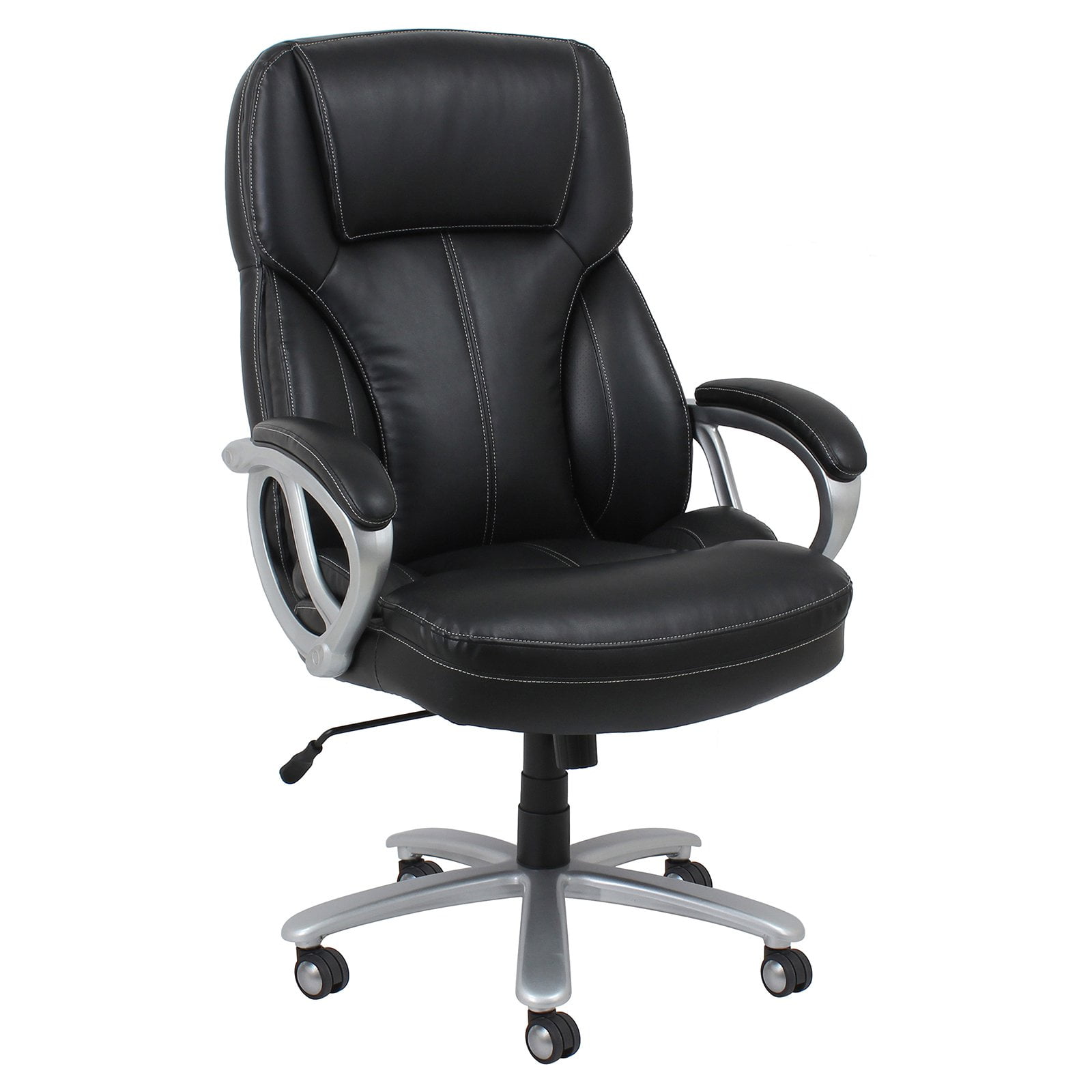 OFM Essentials Collection Big and Tall Leather Executive Office Chair with Arms, in Black/Silver