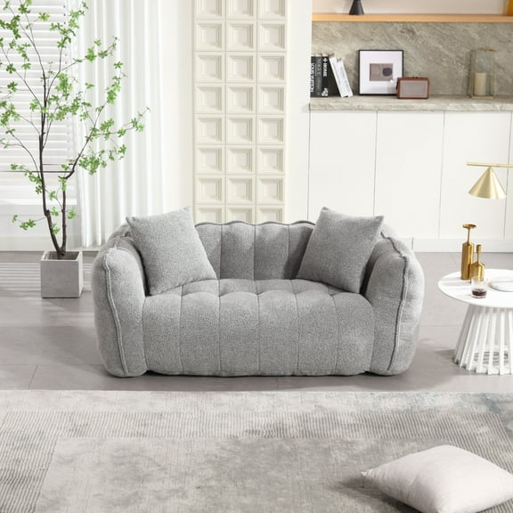 Oversized Bean Bag Chair Filled with High-Density Foam, Bean Bag Couch Floor Sofa Loveseat Sofa with Soft Chenille Cover, Fluffy and Lazy Sofa for Games, Reading, Watching TV, Grey
