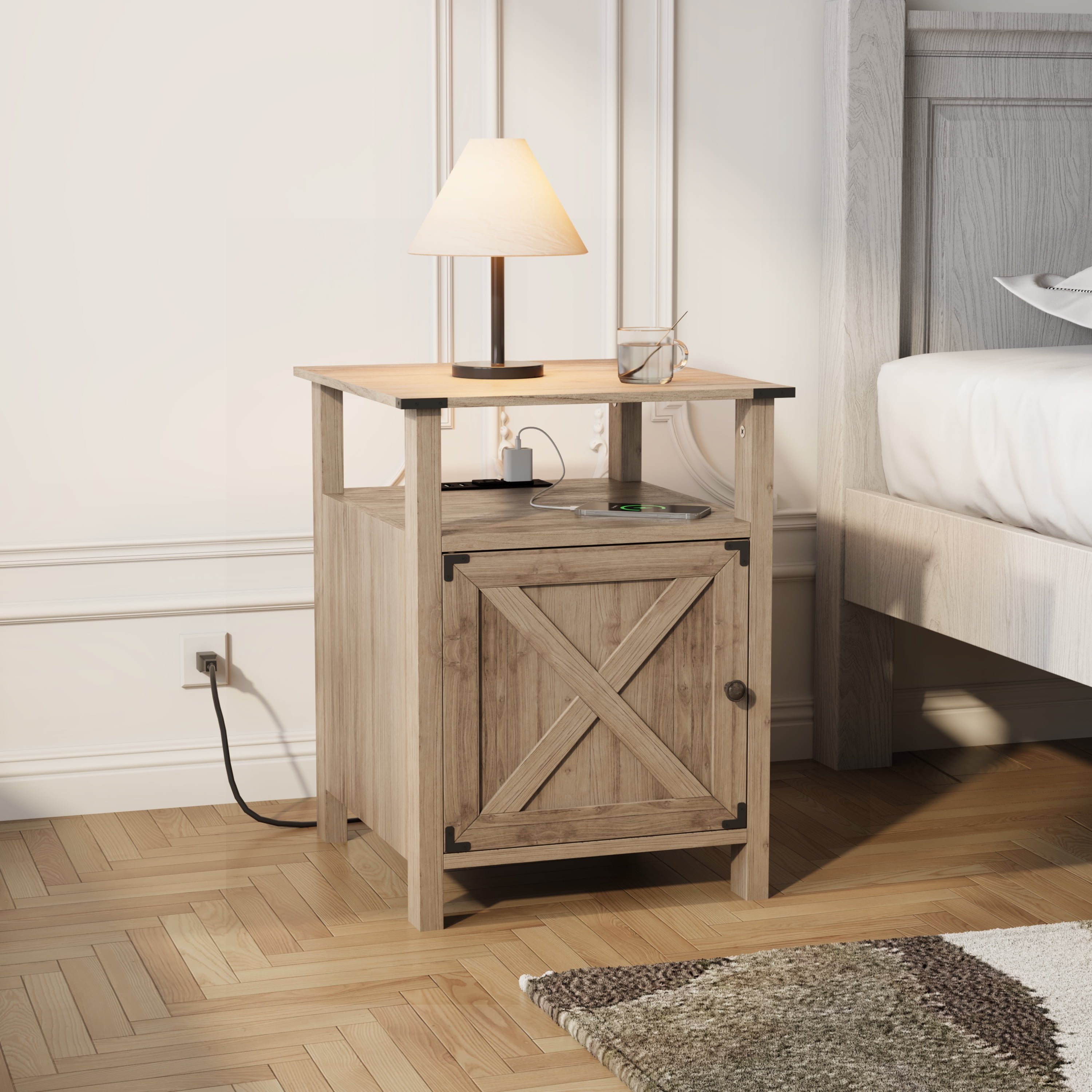 Behost Nightstand for Bedroom Set of 2,Farmhouse Nightstand Bedside Table for Bedroom Furniture,Light Brown