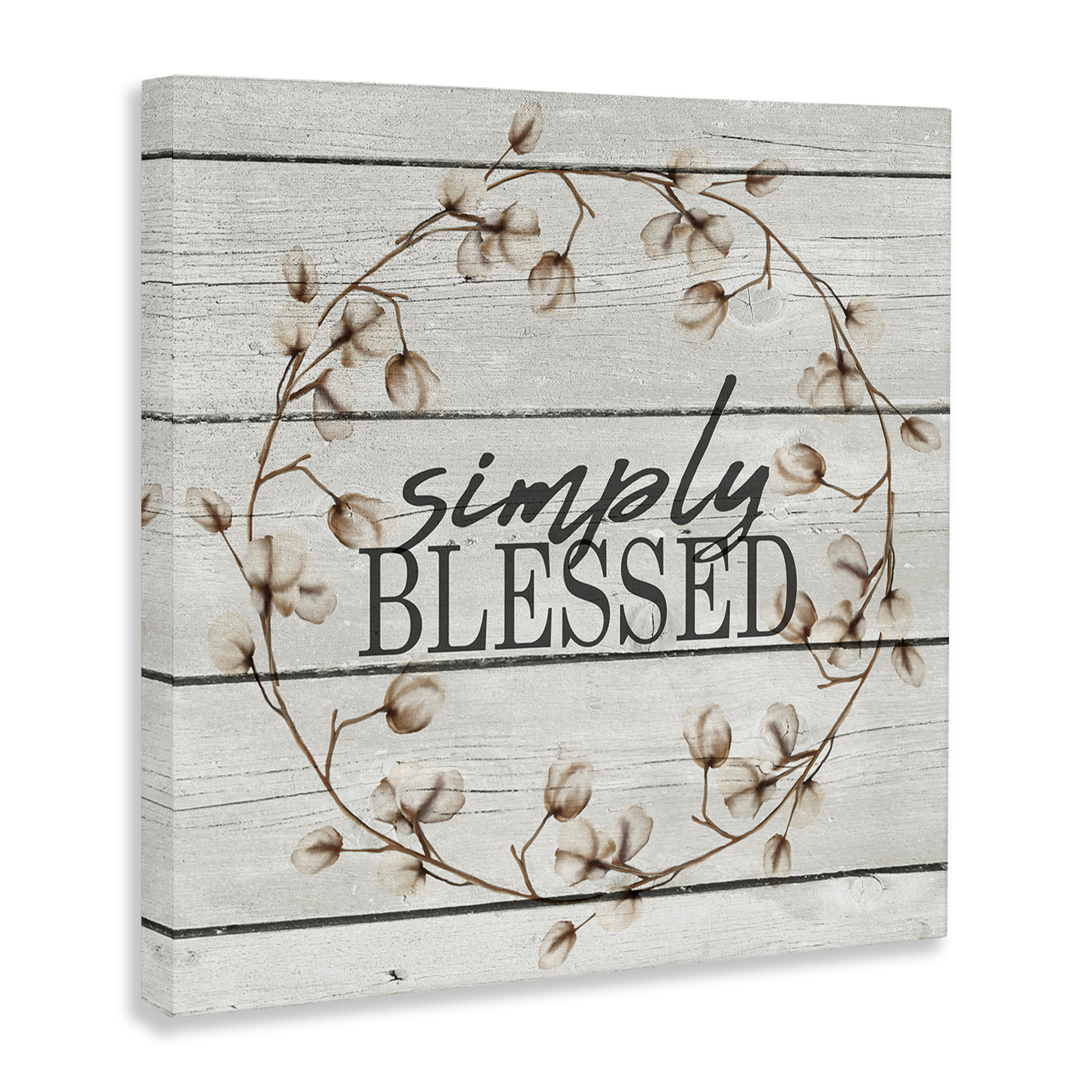 Stupell Industries Simply Blessed Rustic Wreath Botanical & Floral Painting Gallery Wrapped Canvas Art Print Wall Art, 36 x 36