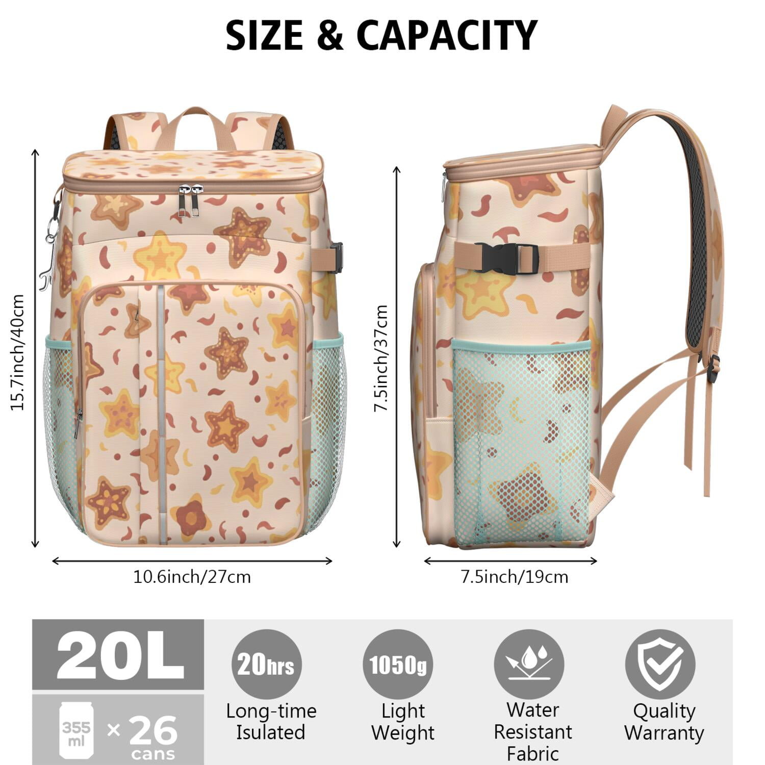 Starfish Cooler Backpack Insulated Waterproof Leak Proof Backpack Cooler Lightweight Lunch Picnic Camping Backpack Cooler for Office Workers Outdoor Enthusiasts