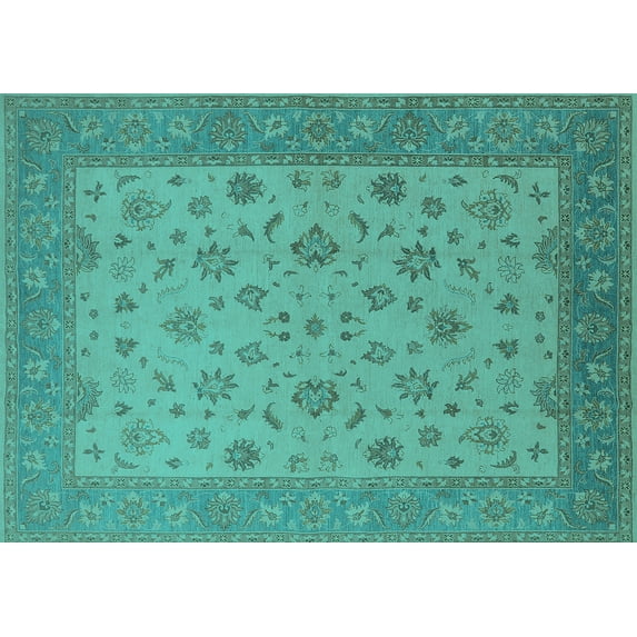 Ahgly Company Indoor Rectangle Oriental Turquoise Blue Traditional Area Rugs, 7' x 9'