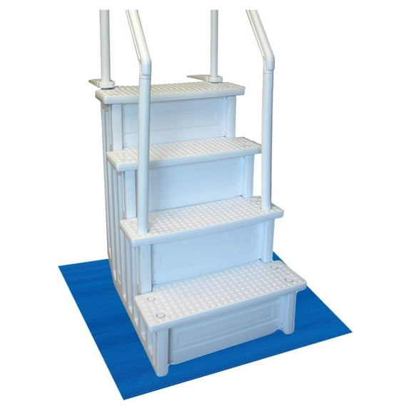 Stay-Put Swimming Pool Ladder Mat - Non-Slip, Wide Ribbed, Protective Pad, 36 Inches x 36 Inches, 0.125 Inch Thick, Powder Blue 36" x 36"