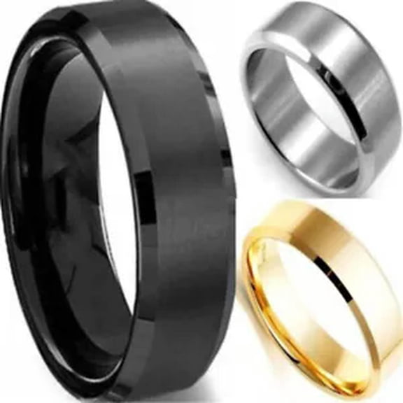 HOOUN Men's Fashion Ring Titanium Stainless Steel Black/Gold/Silver 8mm Width Sz 6-12-Gold-8