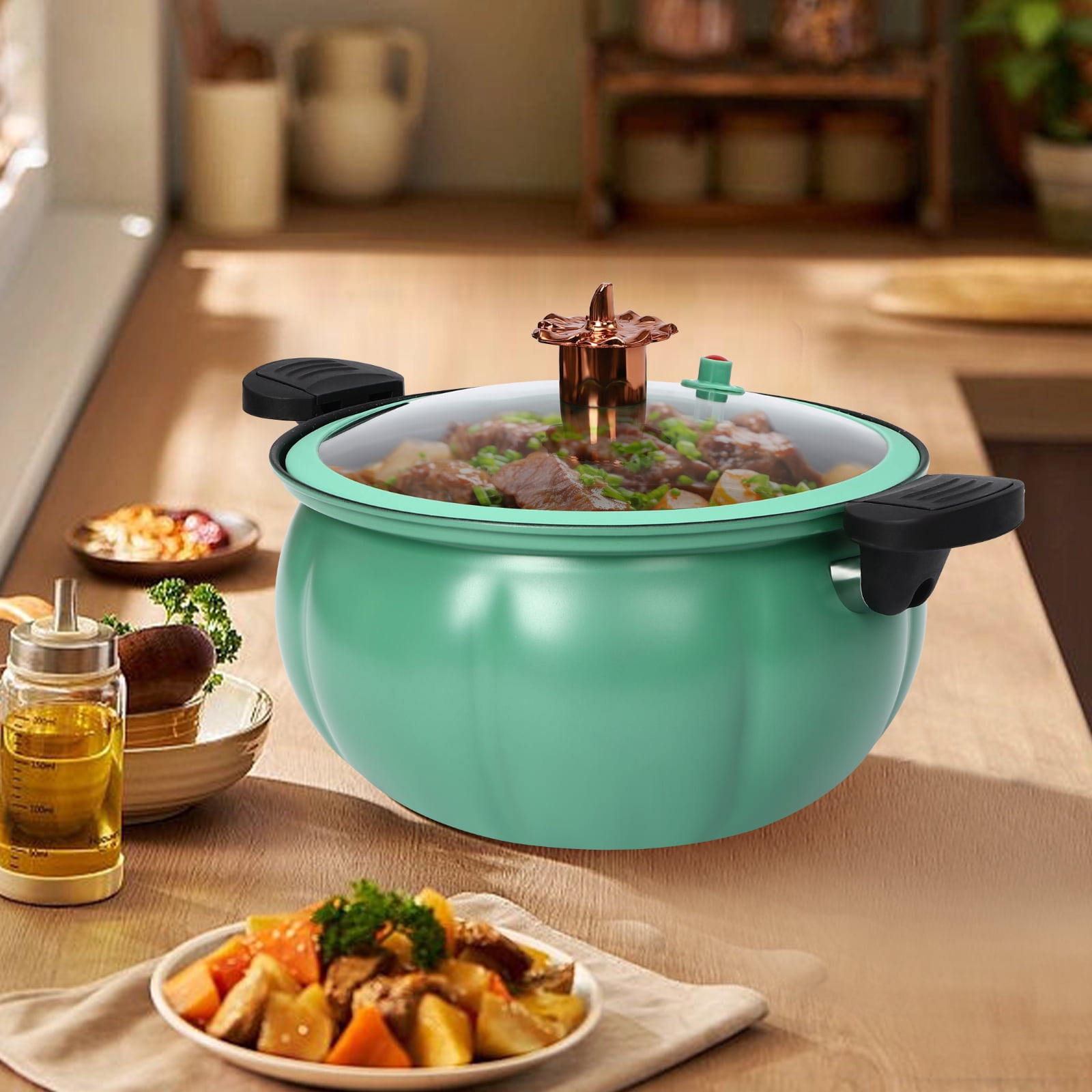 8L/2.11Gal Pumpkin Shape Green Micro Pressure Cooker Micro Pressure Cooking Pot for Home Kitchens Dormitories Flats
