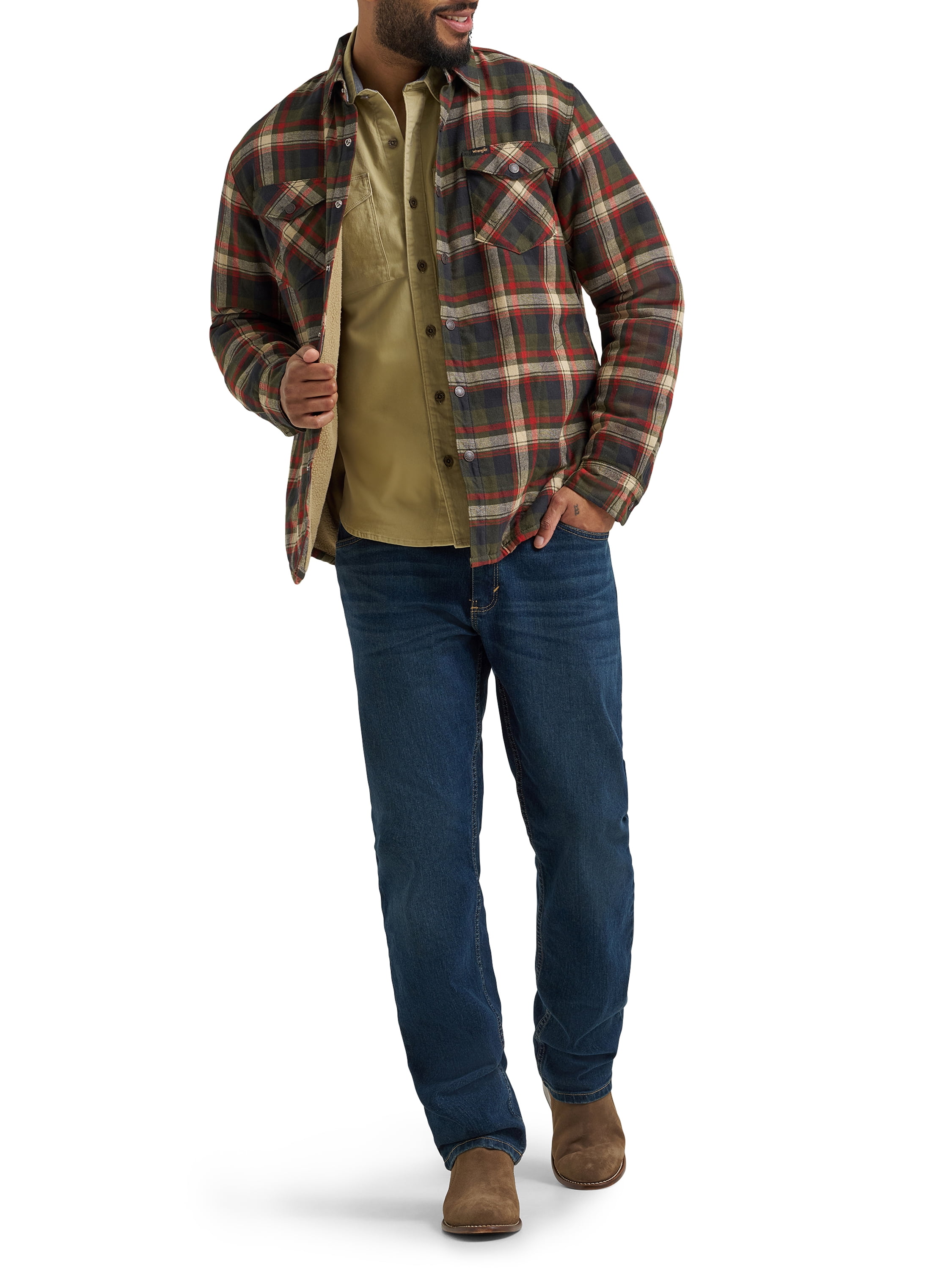 Wrangler® Men's and Big Men's Sherpa Lined Relaxed Fit Heavyweight Shirt Jacket, Sizes S-2XL