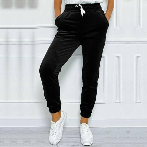 Women's Velvet Velour Pants Casual Drawstring Elastic Waist Cinch Bottom Joggers Pants Winter Warm Soft Slim Fit Sweatpants