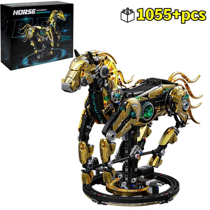 1055pcs MOC Mechanical Horse DIY Building Blocks Model Technical Bricks STEM Educational Toy Kit for Kids Birthday Gifts Toy