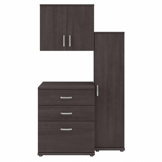 Pemberly Row Ensemble de Rangement Modulaire 3 Pcs 44W avec Armoires au Sol et Murales - Gris Orage
