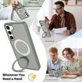 thumbnail image 3 of Asuwish Phone Case for Samsung Galaxy S23 Plus S23+ 5G Tempered Glass Screen Protector Magnetic Folding Stand Frosted Translucent Rugged Shockproof Protective Cell Cover SM-S916U 6.6 Women Men Grey, 3 of 7