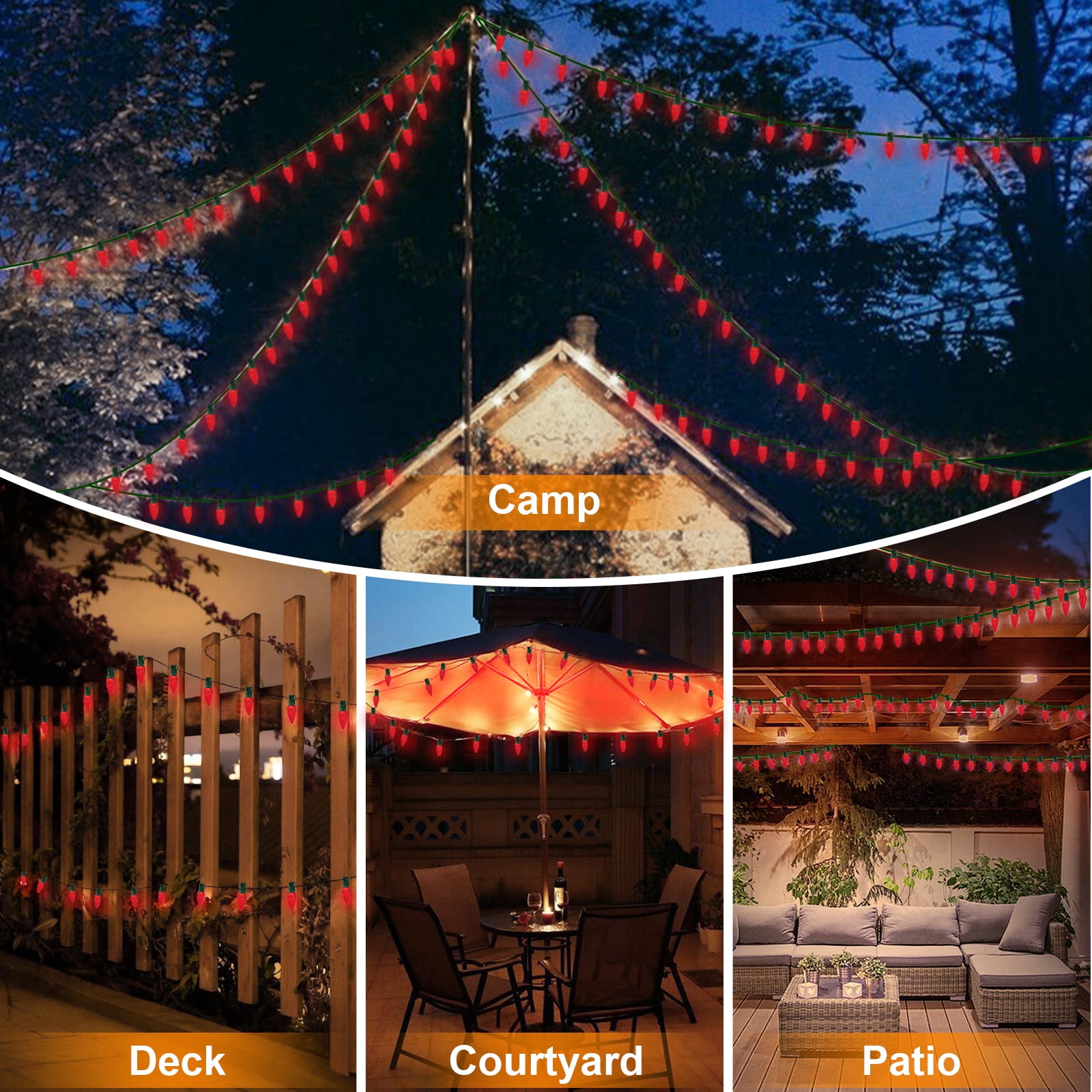 LAMPHOME Red C9 Christmas String Light Outdoor, 25FT Shatterproof LED for House Rooflines & Pathways, Connectable Waterproof Vintage Christmas Light for Tree, Yard, Patio, Porch, Garden